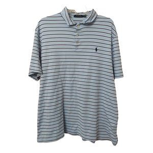 Polo by Ralph Lauren Men's Light Blue Dark Blue Striped Short Sleeve Polo Shirt